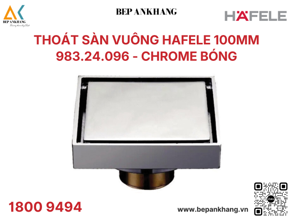 Thoát sàn vuông Hafele HAFELE 100MM 983.24.096 chrome bóng